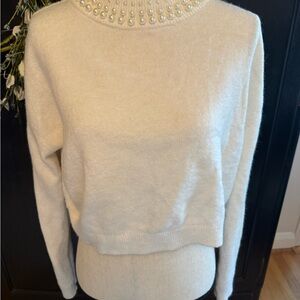H&M Cream Turtleneck Sweater with Pearl Accents